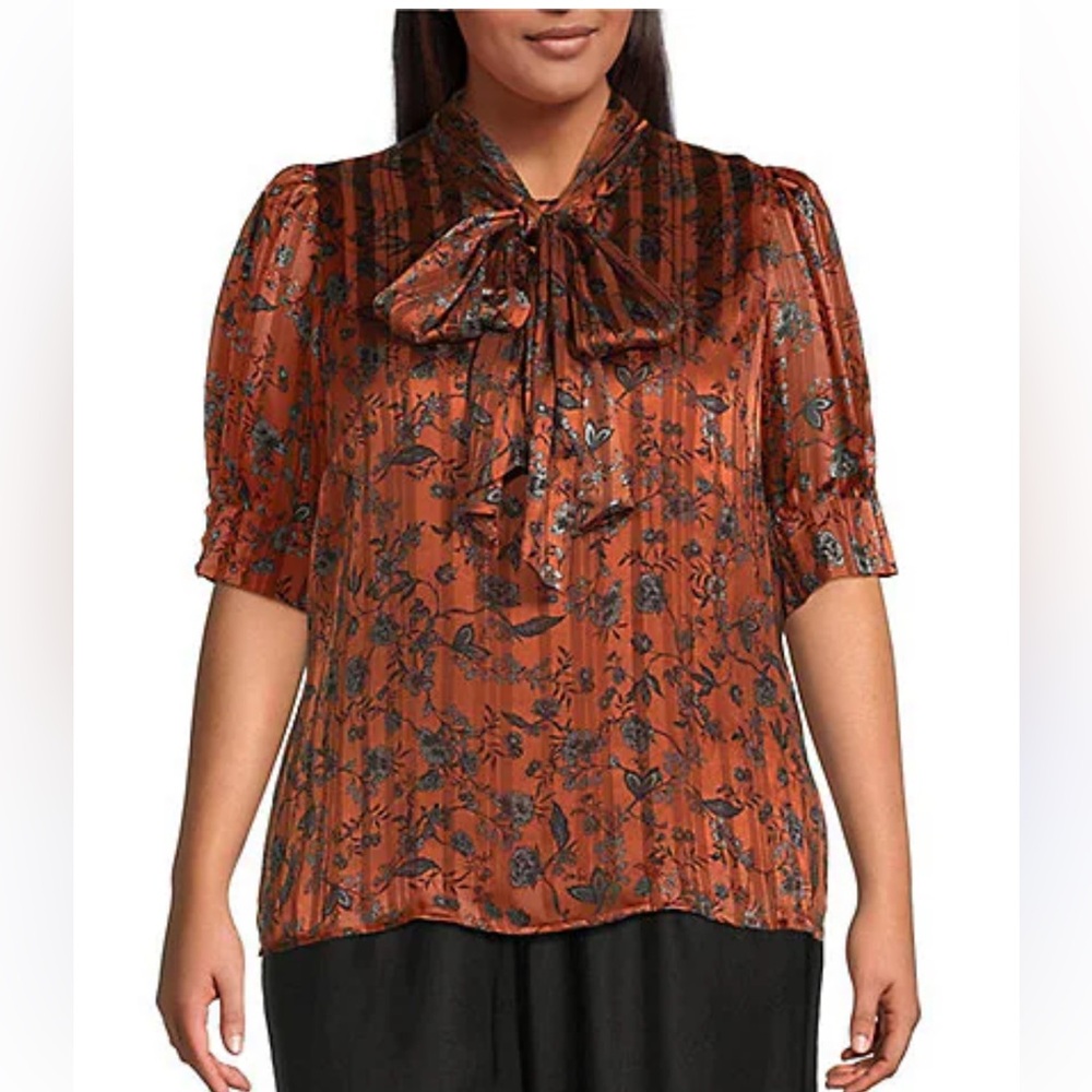 Sugarlips Rust Floral Bow-Tie Blouse